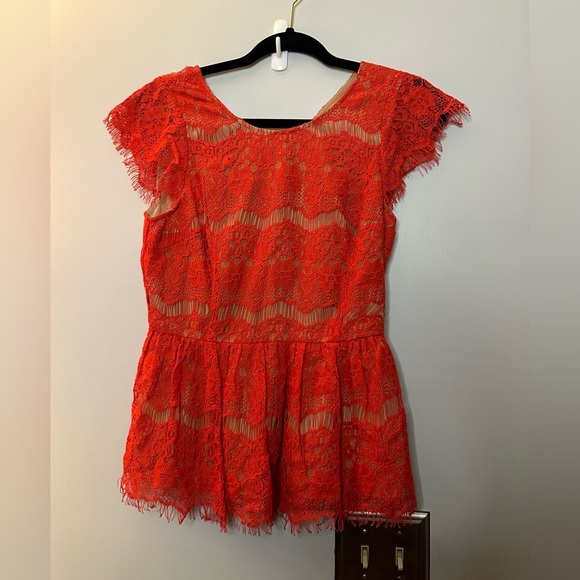 Maeve Tops - Elegant Red Lace Top